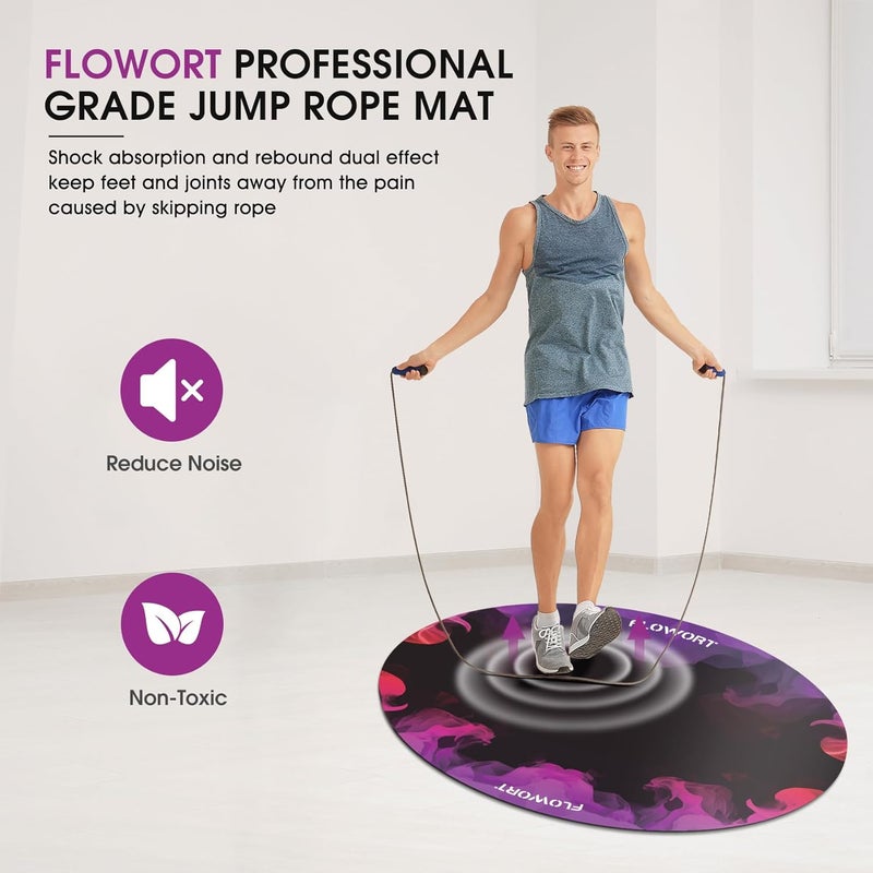 Flowort Cheete Jump Rope Mat Large Rubber Exercise Mat Indoor Outdoor Shock Absorbing Mat Non-Slip Oval Design for Floor & Rope Protection, Workout Mats for Home Gym Flooring - Image 2